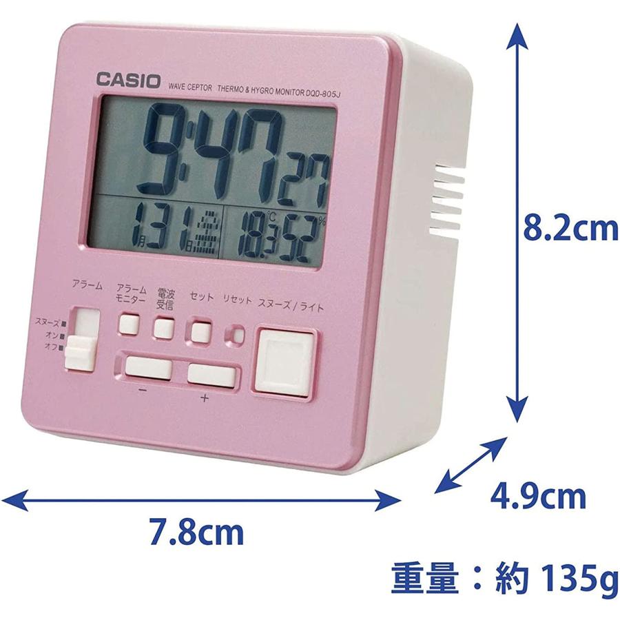 CASIO(カシオ) 目覚まし時計 電波 ピンク デジタル 温度 湿度 カレンダー 表示 DQD-805J-4JF おしゃれ 便利｜yayoigen｜03