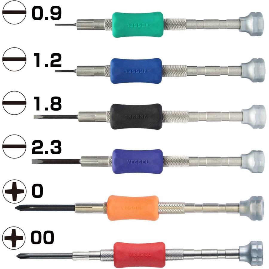 ベッセル(VESSEL) 精密ドライバー6本セット +0,+00,-0.9,-1.2,-1.8,-2.3 TD-56 プラス・マイナスセット｜yayoigen｜03