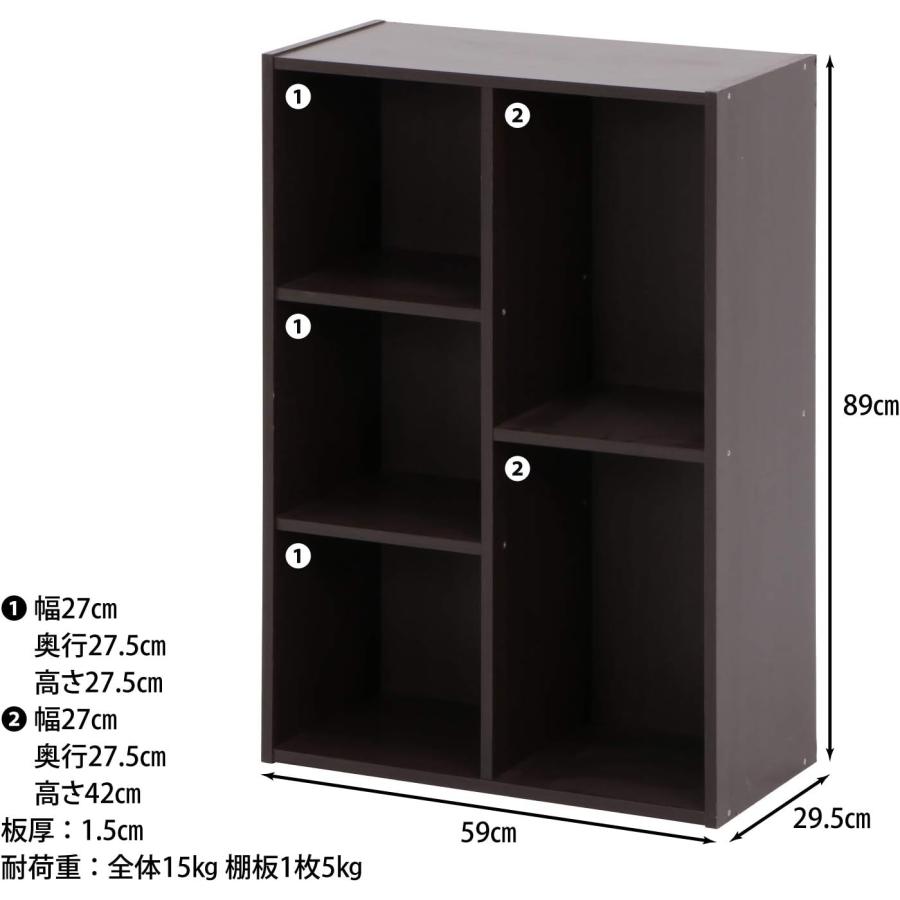 不二貿易 フリーボックス カラーボックス 2列 幅59×奥行29.5×高さ89cm ダークブラウン 大容量 組立商品 86008 ノーマル｜yayoigen｜08