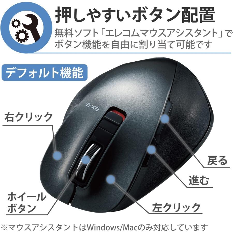 エレコム マウス ワイヤレスマウス Bluetooth EX-G 握りの極み 静音設計 5ボタン マルチペアリング Mサイズ ガンメタリック M-XGM15BBSGM/EC 単品｜yayoigen｜03