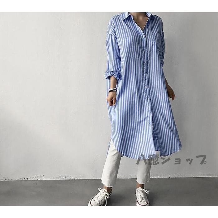 シャツワンピース ロングシャツ ワンピース ミディアム丈 長袖 シャツ