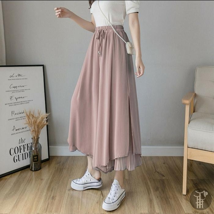 ガウチョパンツ ワイドパンツ レディース シフォン 裾プリーツ ガウチョパンツ ワイドパンツ レディース シフォン 裾プリーツ