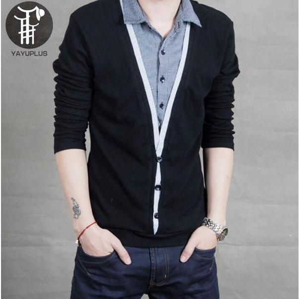 シャツ メンズ 重ね着風 重ね着 リブ ニット メンズシャツ 長袖 薄手 トップス チェック柄 Vネック メンズファッション 代引不可 Daxin03 八癒ショップ 通販 Yahoo ショッピング