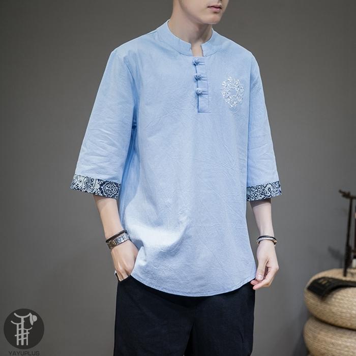 シャツ 綿麻tシャツ 涼しい カジュアルシャツ メンズ トップス プルオーバー 立ち襟 刺繍 無地 五分袖 夏物 春夏 通勤 リラックス カジュアル 代引不可 Ouwei43 八癒ショップ 通販 Yahoo ショッピング