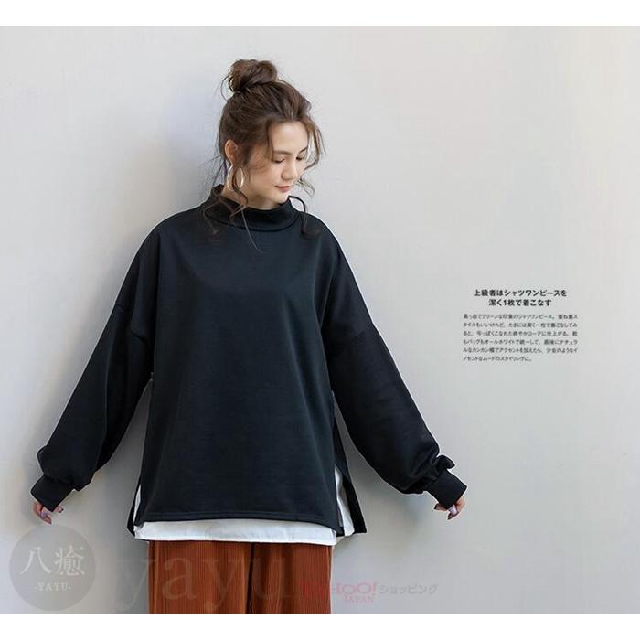 トレーナー レディース 重ね着風 トップス スリット 着痩せ カットソー プルオーバー 長袖 無地 カジュアル Tシャツ 代引不可 Ririt105 八癒ショップ 通販 Yahoo ショッピング