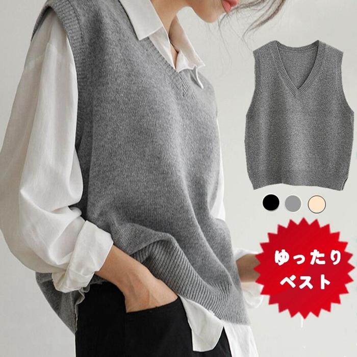 ニットベスト ニット レディース ゆったり レイヤード 大きいサイズ トップス 韓国 部屋着 防寒 Rxmj01 八癒ショップ 通販 Yahoo ショッピング