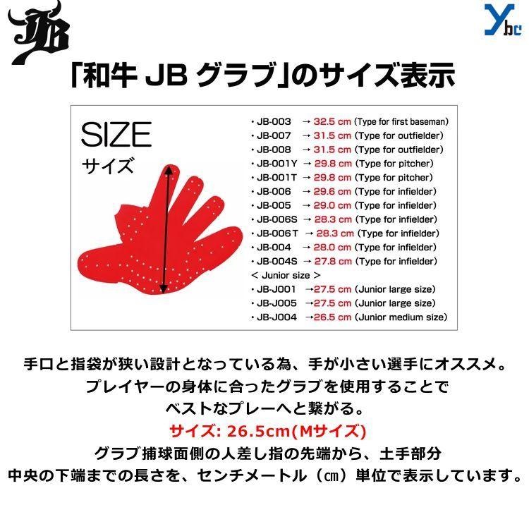 刺繍サービス 硬式グローブ 和牛JB WAGYUJB 野球 投手用 野手用 兼用 JBJ004 ジュニア 少年用 刺繍 サイズM 軽量 グローブybc｜ybc｜03