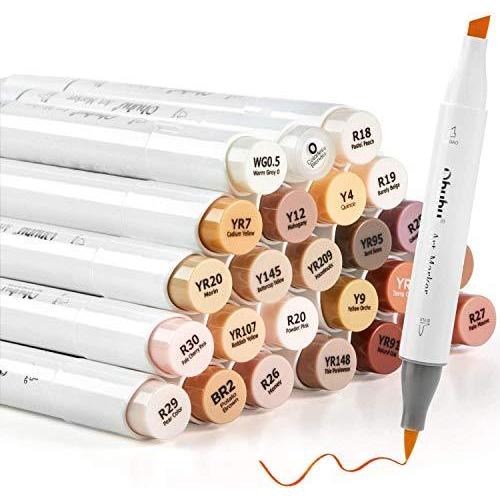 Ohuhu 24色 肌色系 筆 太字 イラストマーカー スキンカラー ブレンダーペン付き 茶色系 人物を描く アルコール Max Ybd 通販 Yahoo ショッピング