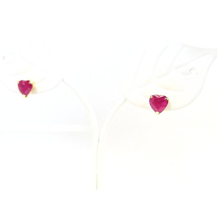 ルビー K18YG ピアス ハートシェイプの一粒 受注品/Ycollectionワイコレクションの画像