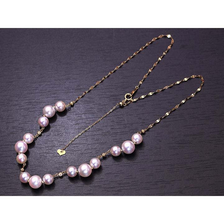 アコヤ真珠 大小 作り出すフリル K18ネックレス ステーションタイプ 花 