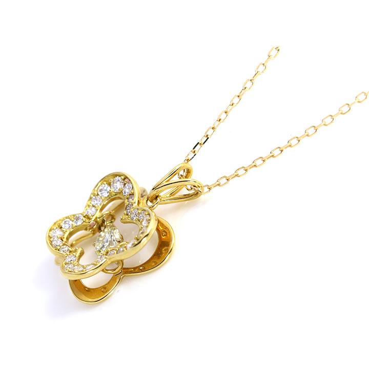 ダイヤモンド0.15ct K18ダンシングストーンネックレス バタフライの中で煌く（K18WG・K18YG・K18PG・PT対応可）受注品の画像