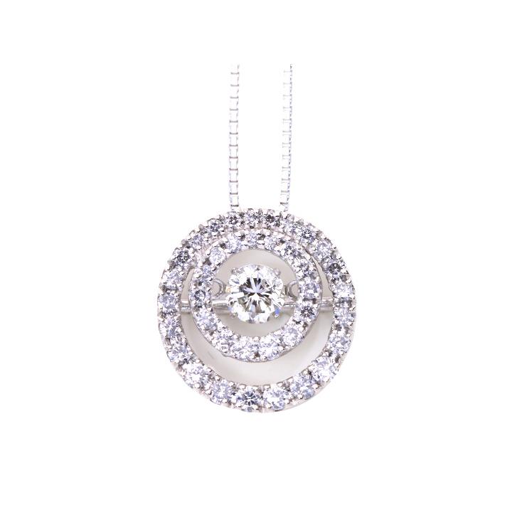 ダイヤモンド0.30ct K18WGダンシングストーンネックレス ダイヤの二重サークルの貫禄　受注品（K18WG・K18YG・K18PG・PT対応可）の画像