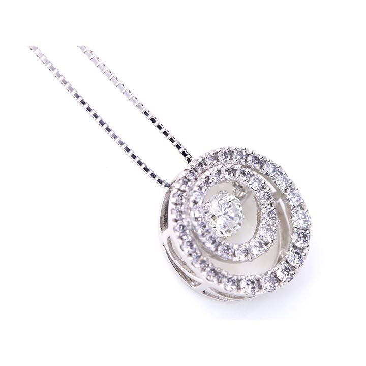ダイヤモンド0.30ct K18WGダンシングストーンネックレス ダイヤの二重サークルの貫禄　受注品（K18WG・K18YG・K18PG・PT対応可）の画像