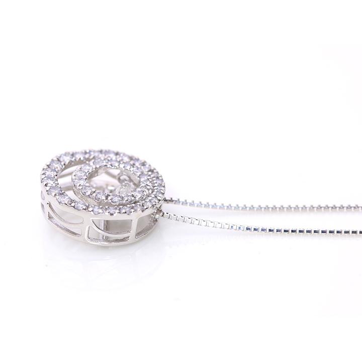 ダイヤモンド0.30ct K18WGダンシングストーンネックレス ダイヤの二重サークルの貫禄　受注品（K18WG・K18YG・K18PG・PT対応可）の画像