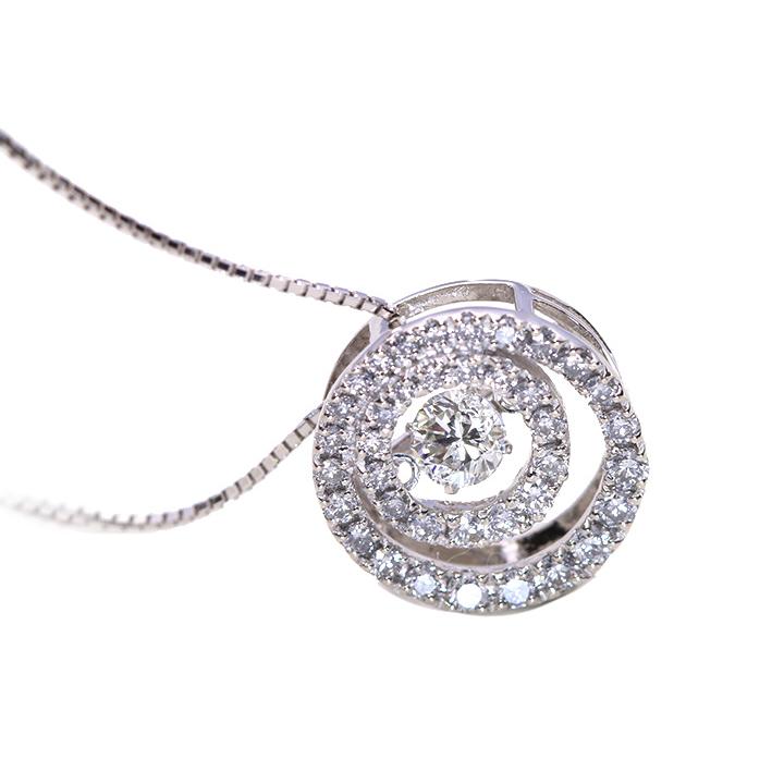 ダイヤモンド0.30ct K18WGダンシングストーンネックレス ダイヤの二重サークルの貫禄　受注品（K18WG・K18YG・K18PG・PT対応可）の画像