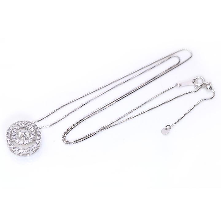 ダイヤモンド0.30ct K18WGダンシングストーンネックレス ダイヤの二重サークルの貫禄　受注品（K18WG・K18YG・K18PG・PT対応可）の画像