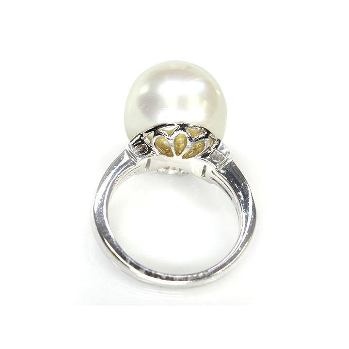 Pt900 白蝶真珠 ダイヤモンド リング サイズ15 13mm 0.07