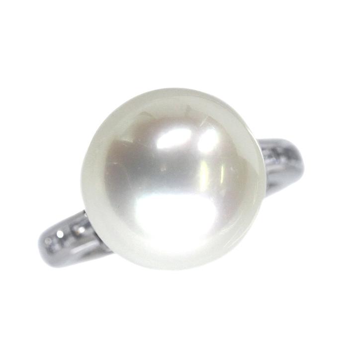 Pt900 白蝶真珠 ダイヤモンド リング サイズ15 13mm 0.07