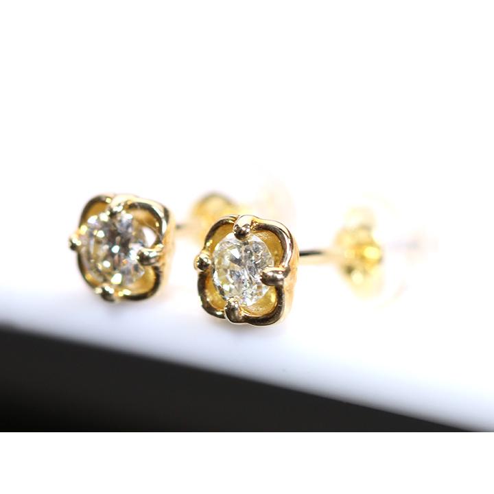 k18 0.2ctダイヤ フラワーデザインピアス ダイヤモンド一粒合計0.2ct フラワーデザイン ピアス K18（各種地金