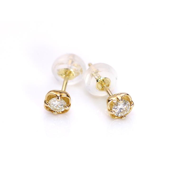 ダイヤモンド一粒合計0.2ct フラワーデザイン ピアス K18（各種地金
