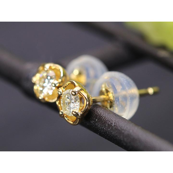 ダイヤモンド一粒合計0.2ct フラワーデザイン ピアス K18（各種地金