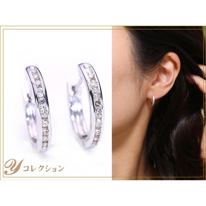 ダイヤモンド合計0.2ct フープピアス日常使いに最適なサイズ K18WG 