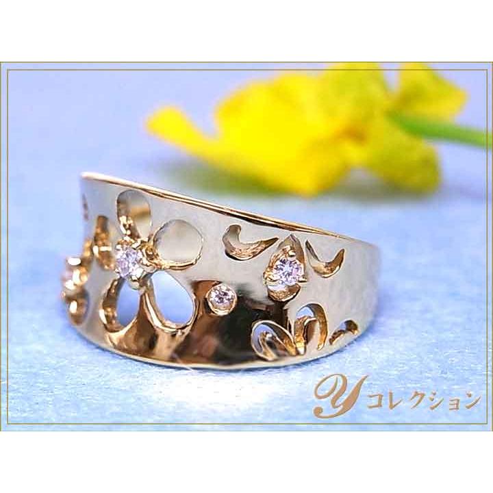 ダイヤモンド（ダイアモンド）0.10ct 桜のようなくり貫きが上品 K18 