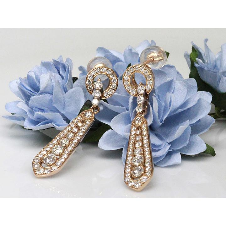 ダイヤモンド 豪華上質1.12カラット・美縦ラインを描くK18PGピアス