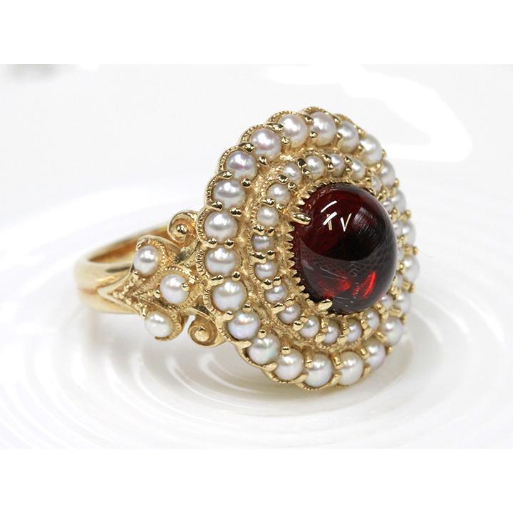 Victorian's Gate　ヴィクトリアンズ・ゲート アンティーク風ジュエリー ガーネット2.34ct×シードパールK10リング・指輪 華やかなで上品（K18対応可）受注品の画像