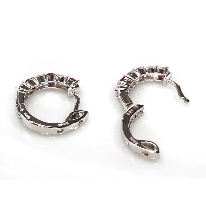 ピンクサファイヤ×ダイヤモンドの程よき大きさのフープピアスK18WG  