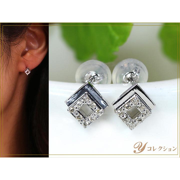 ダイヤモンド合計0.08ct 幾何学模様 ピアス ひし形に煌くダイヤと鏡面  