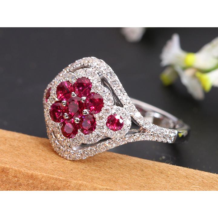 ビルマ産ピンキッシュレッドの上質ルビー0.94ct K18WGリング 指輪 