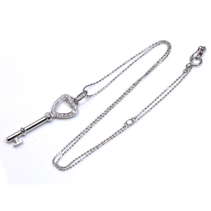 ダイヤモンド0.10ct K18WG キーモチーフ・ハートのカギ ネックレス 贈り物に最適 （K18WG・K18YG・K18YG・PT対応可能）受注品の画像
