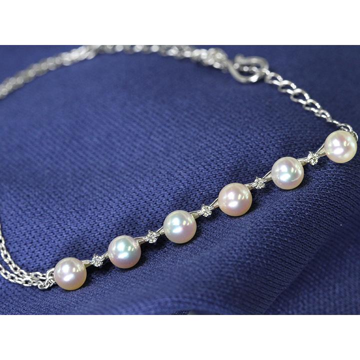 パール-ライン あこや真珠4ミリ・5珠が弾む K18WG・ブレスレット・着脱