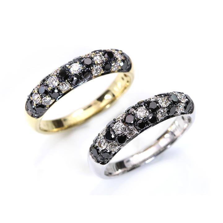 ブラックダイヤモンドの中に花咲く無色ダイヤのフラワー・びっしりパヴェ１ct K18（K18WG）リング 指輪 受注品の画像