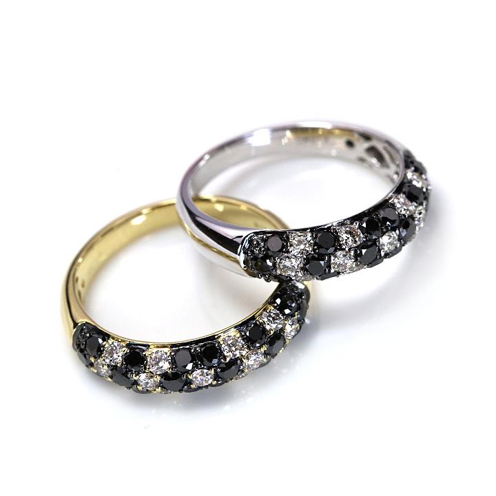 ブラックダイヤモンドの中に花咲く無色ダイヤのフラワー・びっしりパヴェ１ct K18（K18WG）リング 指輪 受注品の画像