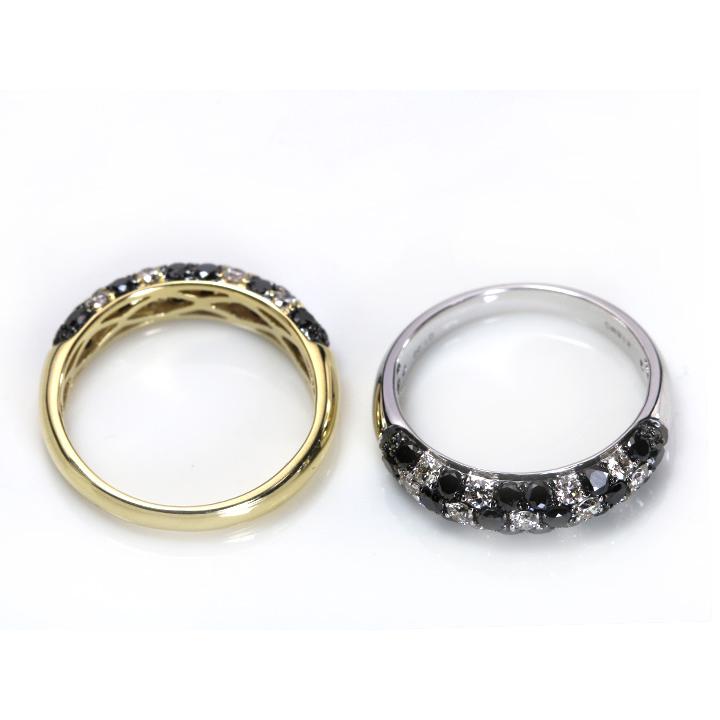 ブラックダイヤモンドの中に花咲く無色ダイヤのフラワー・びっしりパヴェ１ct K18（K18WG）リング 指輪 受注品の画像