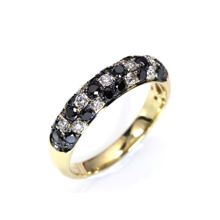 ブラックダイヤモンドの中に花咲く無色ダイヤのフラワー・びっしりパヴェ１ct K18（K18WG）リング 指輪 受注品の画像