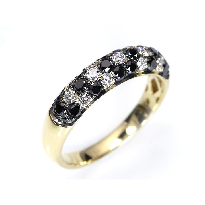 ブラックダイヤモンドの中に花咲く無色ダイヤのフラワー・びっしりパヴェ１ct K18（K18WG）リング 指輪 受注品の画像