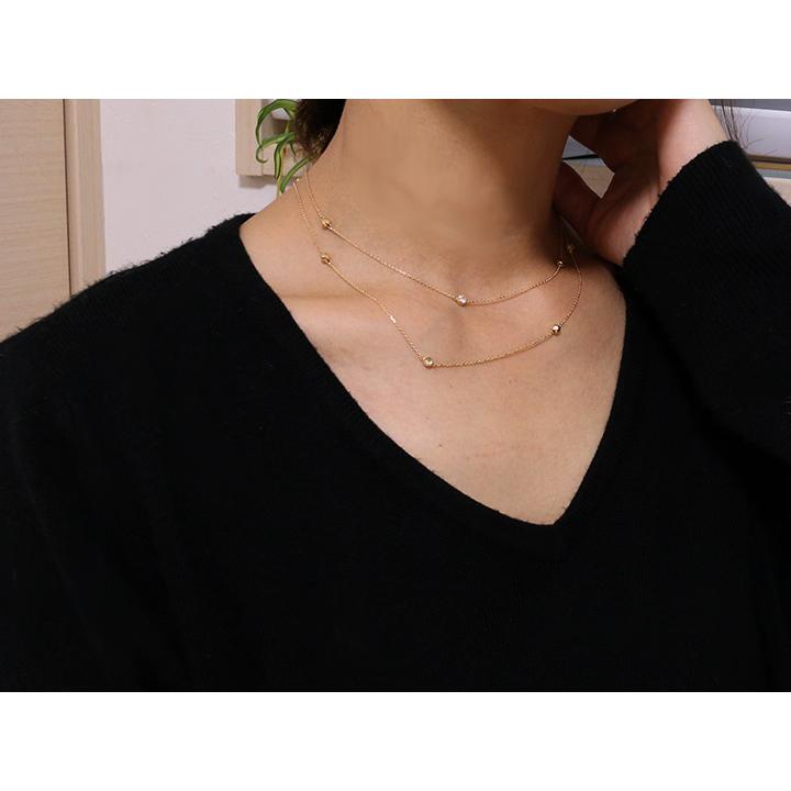ダイヤモンド0.5ct＆カットボールのステーション・ロング82センチ K18ネックレス 受注品の画像