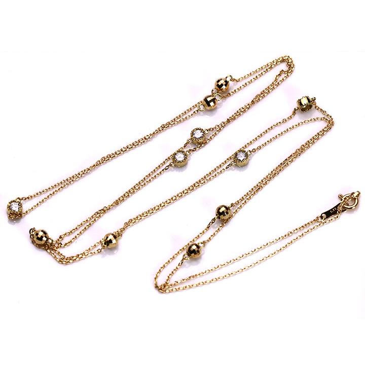 ダイヤモンド0.5ct＆カットボールのステーション・ロング82センチ K18ネックレス 受注品の画像