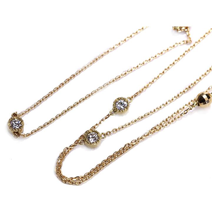 ダイヤモンド0.5ct＆カットボールのステーション・ロング82センチ K18ネックレス 受注品の画像