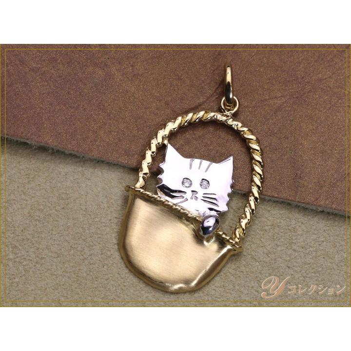 人気・猫モチーフ・かわいらしいCAT お気に入りの猫をお選びください K18/K18WGペンダントトップ 目にダイヤがきらり 受注品の画像