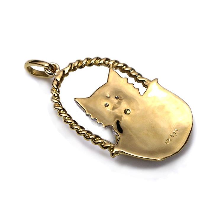 人気・猫モチーフ・かわいらしいCAT お気に入りの猫をお選びください K18/K18WGペンダントトップ 目にダイヤがきらり 受注品の画像