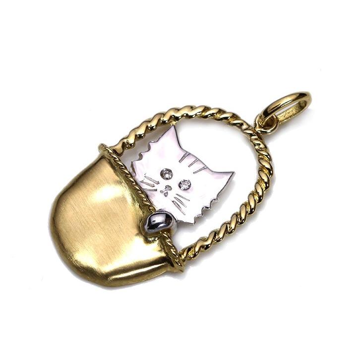 人気・猫モチーフ・かわいらしいCAT お気に入りの猫をお選びください K18/K18WGペンダントトップ 目にダイヤがきらり 受注品の画像