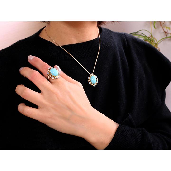 ヴィクトリアンズゲート リング ターコイズ シードパール 約14号 K10YG