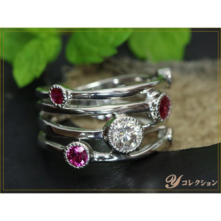ダイヤモンド 大粒 0.55ct ルビー0.46ct 幅広デザインのPT900リング  