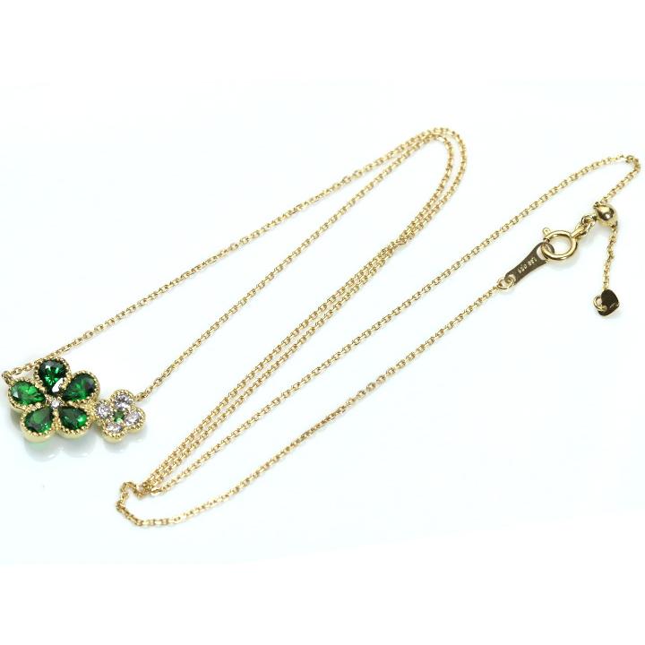 グリーンガーネット1.45ct ダイヤモンド0.25ct フラワーデザイン K18YG（WG）ネックレス/受注品の画像