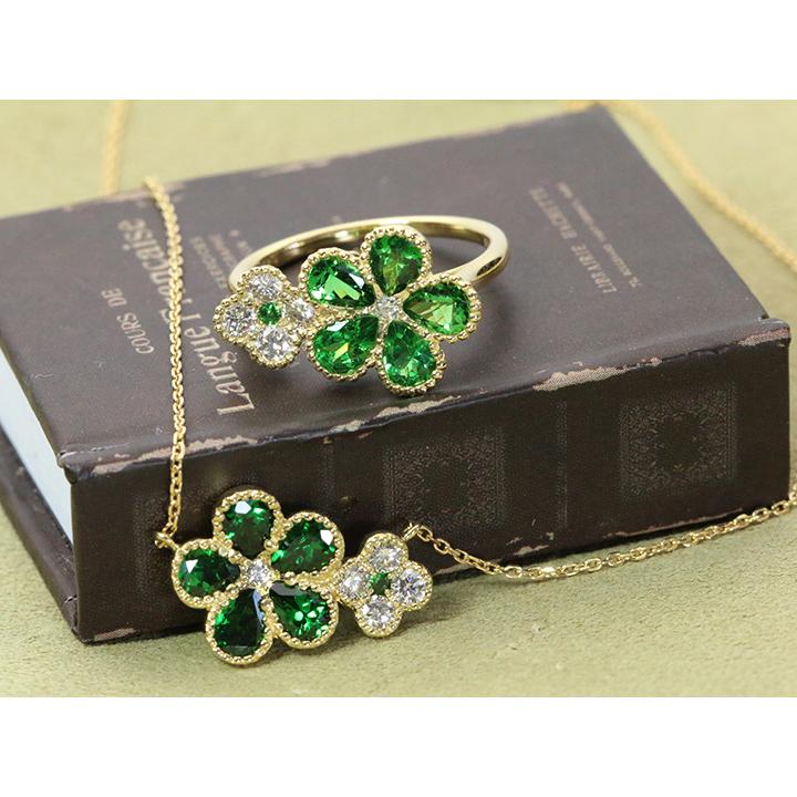グリーンガーネット1.45ct ダイヤモンド0.25ct フラワーデザイン K18YG（WG）ネックレス/受注品の画像