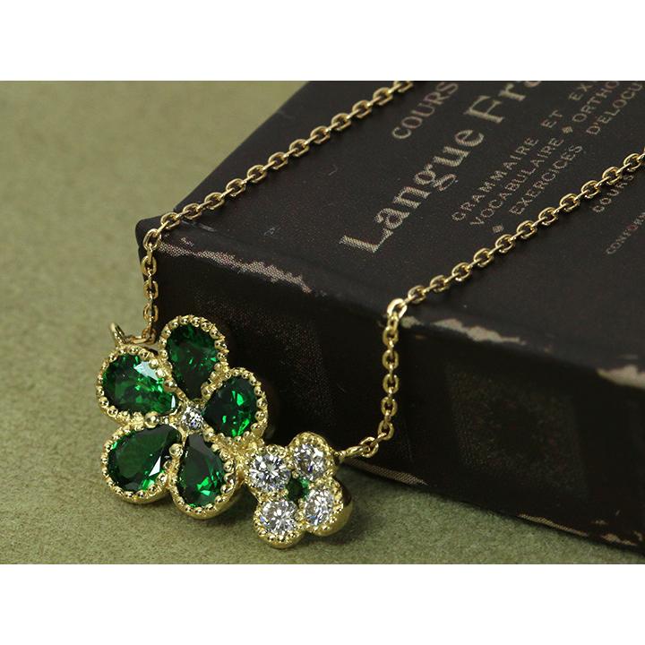グリーンガーネット1.45ct ダイヤモンド0.25ct フラワーデザイン K18YG（WG）ネックレス/受注品の画像